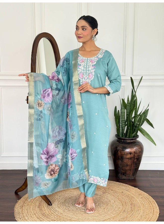 piludi Aqua Embroidered Kurta Set for Women - Image 1
